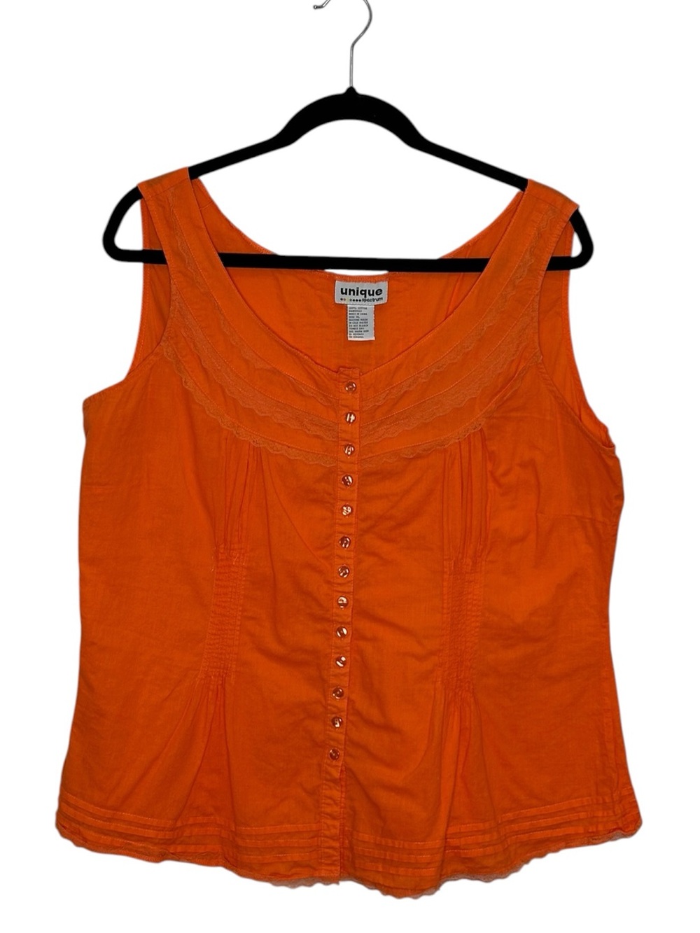 Vintage Y2K Unique Bright Orange Button-Front Sleeveless Tank. Fairycore. XL